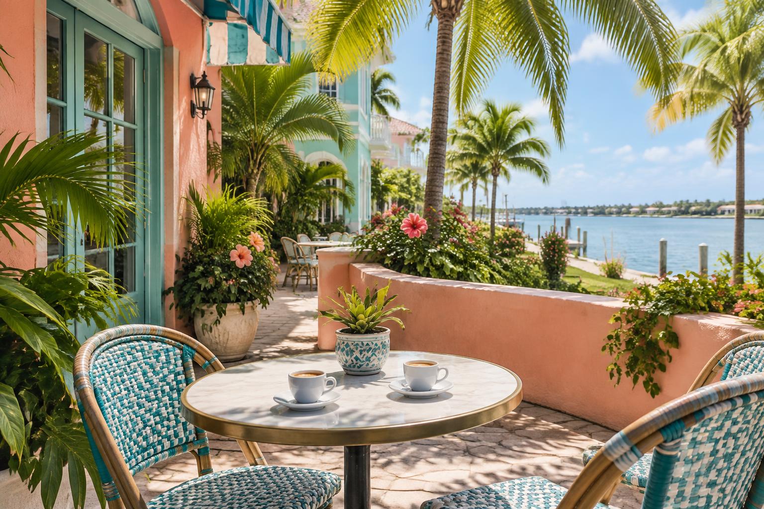 Illustrated tropical cafe terrace